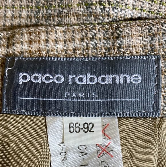Paco Rabanne Paris Wrap Around Plaid Skirt Size M Tan Grey Brown - Picture 9 of 9